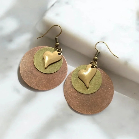 Heart Bohemian Circle Dangle Earrings - Picture 1 of 2